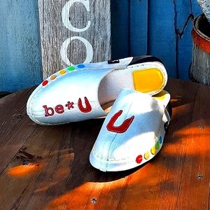 "Be*U" Silver Leather Artsy Fun Colourful Mules